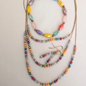 3 Piece Multicolor Beaded Necklace Bracelet and Earring Set